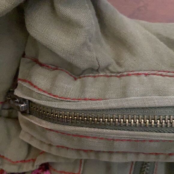 Desigual Distressed Embroidered Hooded Jacket Linen Blend Utility Boho Military - Picture 11 of 14